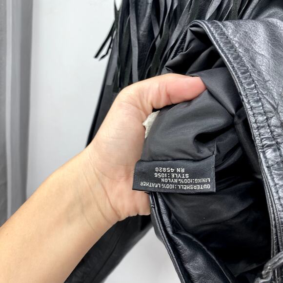 Vintage Leather Guns N Roses Fringe Embroidered Western Moto Jacket - Picture 7 of 7